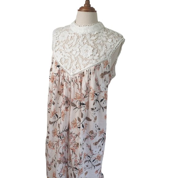 Piper | Size 12 | Boho Sleeveless Crochet Top Floral Midi Flowy Turtleneck Dress - Picture 4 of 11